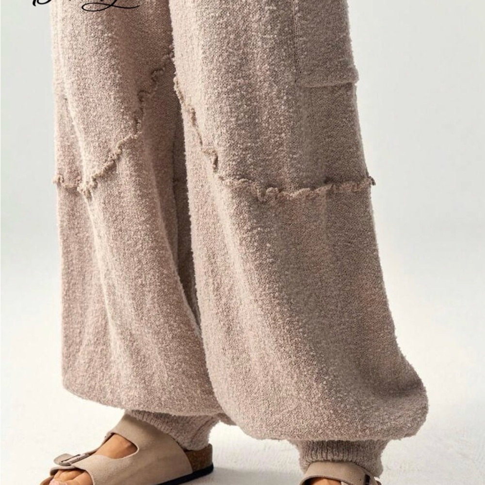 Brand NEW Bohemela BOHO Baggy Women's Taupe Knit Joggers | Cozy Oversized Sweats - Picture 6 of 7